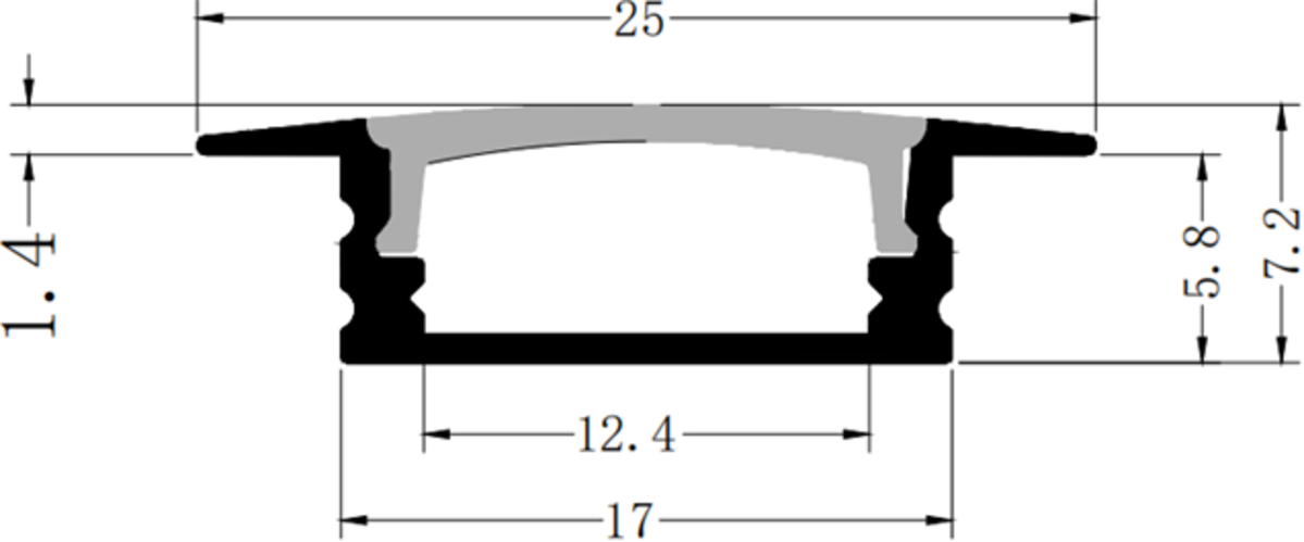 Aluminium Profile for Recessed Mounting - 1M Length
