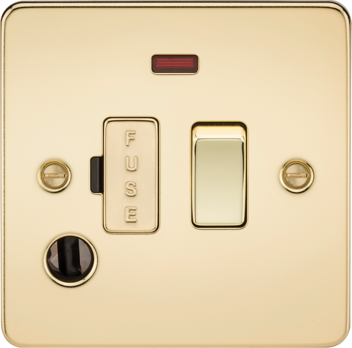 13A Switched Fused Spur Unit with Neon & Flex Outlet - Polished Brass
