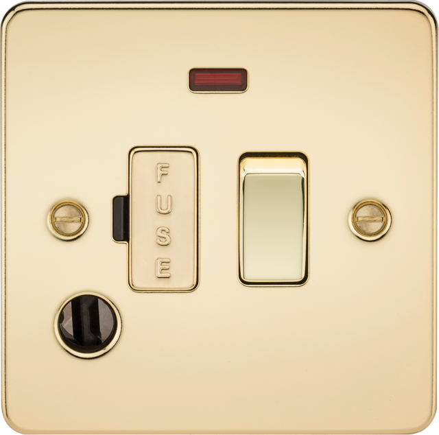 13A Switched Fused Spur Unit with Neon & Flex Outlet - Polished Brass