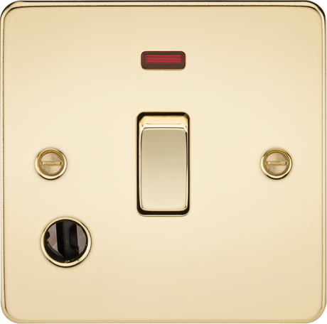 20A 1G DP Switch with Neon & Flex Outlet - Polished Brass