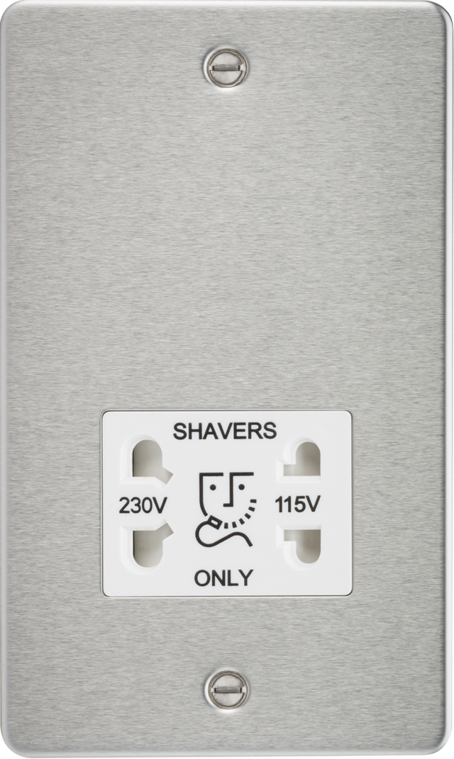 Brushed Chrome Dual Voltage Shaver Socket with White Insert - FP8900BCW