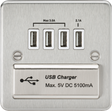 230V Quad USB-A Charger Outlet in Brushed Chrome with White Insert
