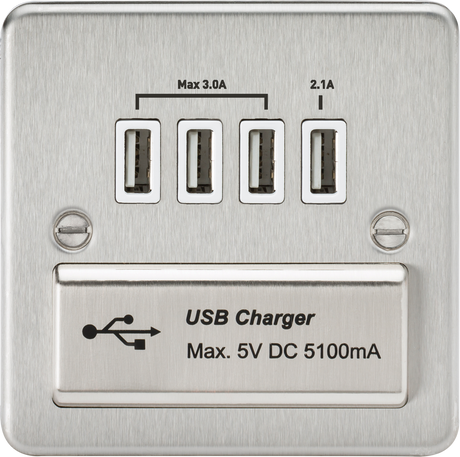 230V Quad USB-A Charger Outlet in Brushed Chrome with White Insert
