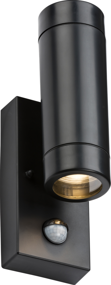 EAMON 230V IP44 GU10 Polycarbonate Up/Down Wall Light with PIR - Black