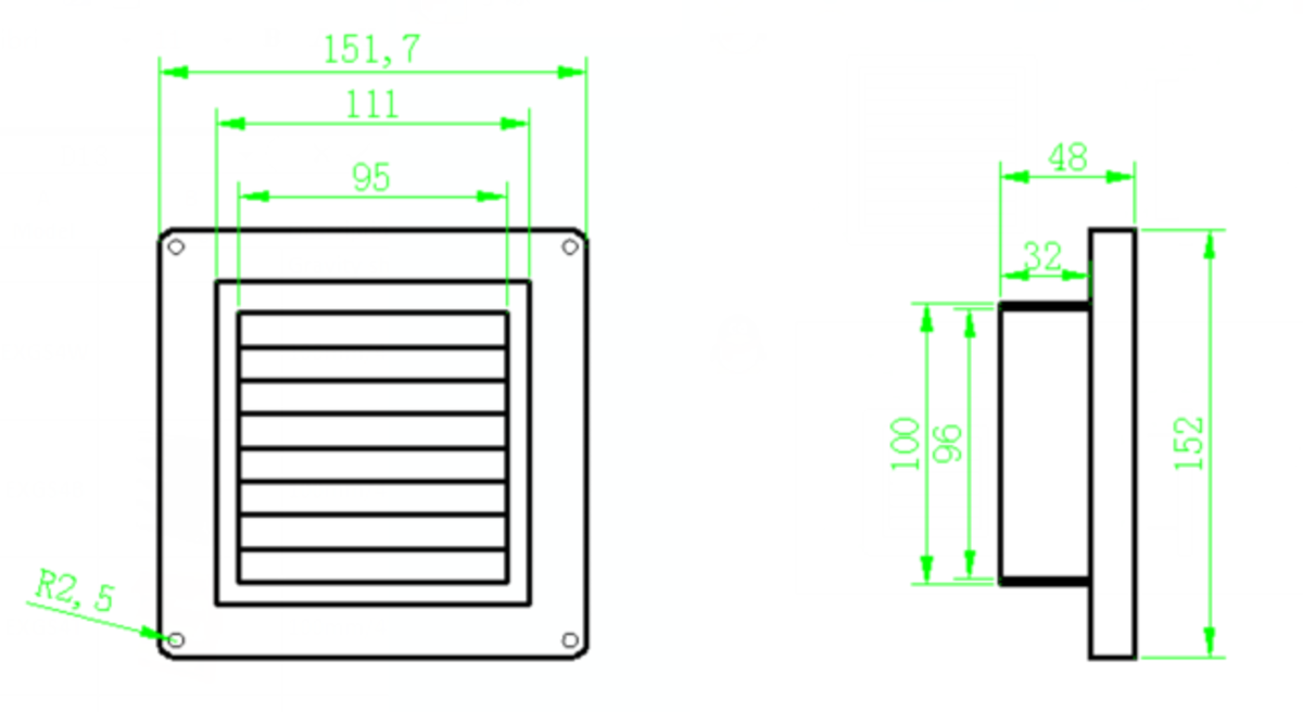100mm Extractor Fan Grille - Alternate view