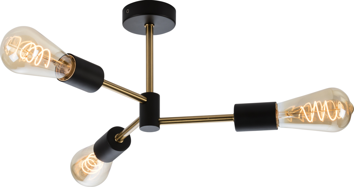 SENA 230V E27 3 Light Ceiling Pendant - Matt Black & Brushed Gold Finish