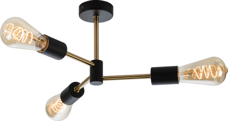 SENA 230V E27 3 Light Ceiling Pendant - Matt Black & Brushed Gold Finish