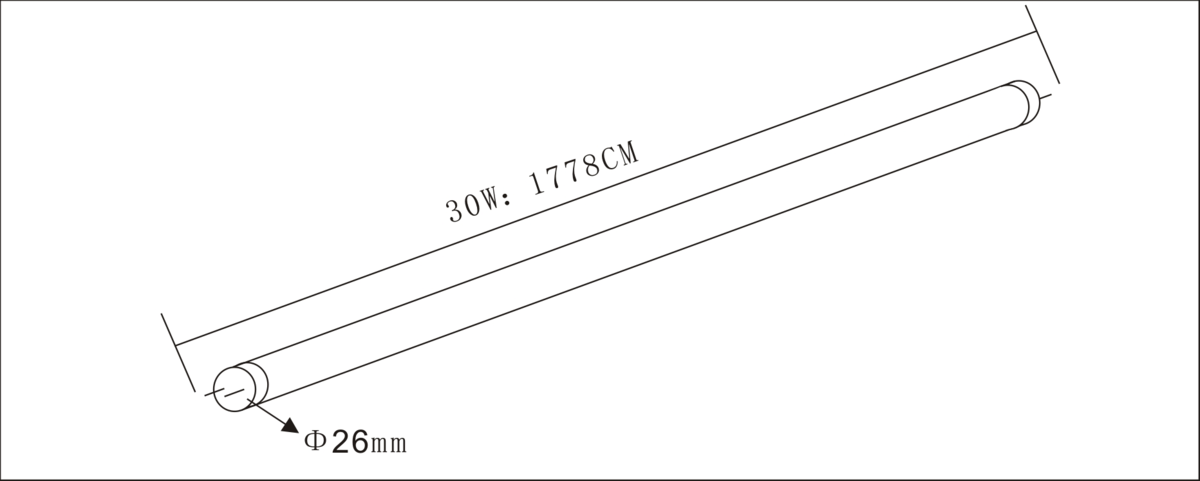 230V IP20 30W T8 6ft LED Tube 4000K - Side View