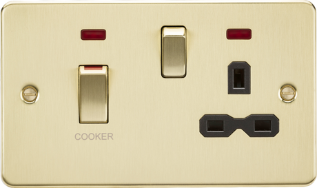 Brushed Brass 45A DP Switch & 13A Socket with Neons