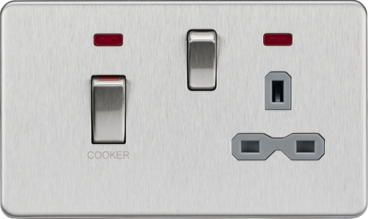 Brushed Chrome 45A DP Switch & 13A Socket with Neons