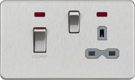 Brushed Chrome 45A DP Switch & 13A Socket with Neons