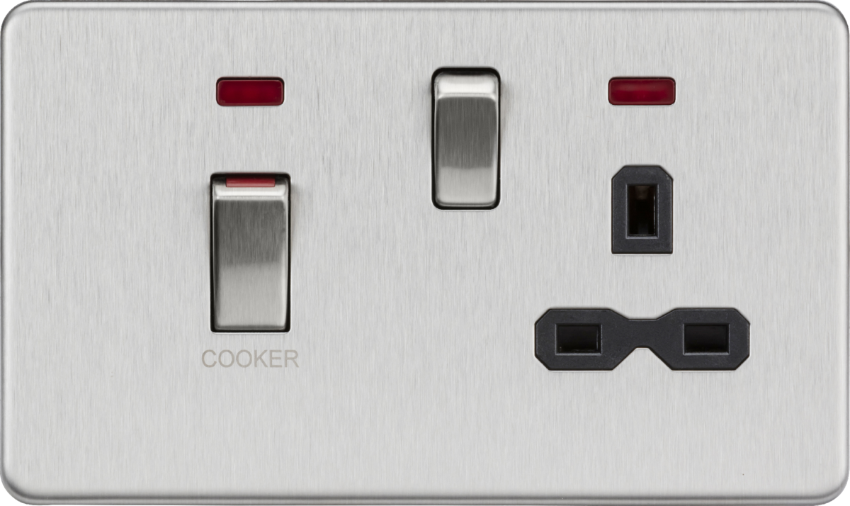 45A DP Switch & 13A Socket with Neons - Brushed Chrome