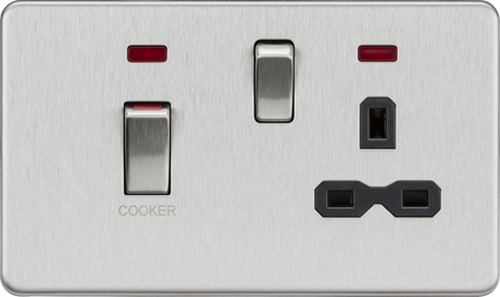 45A DP Switch & 13A Socket with Neons - Brushed Chrome