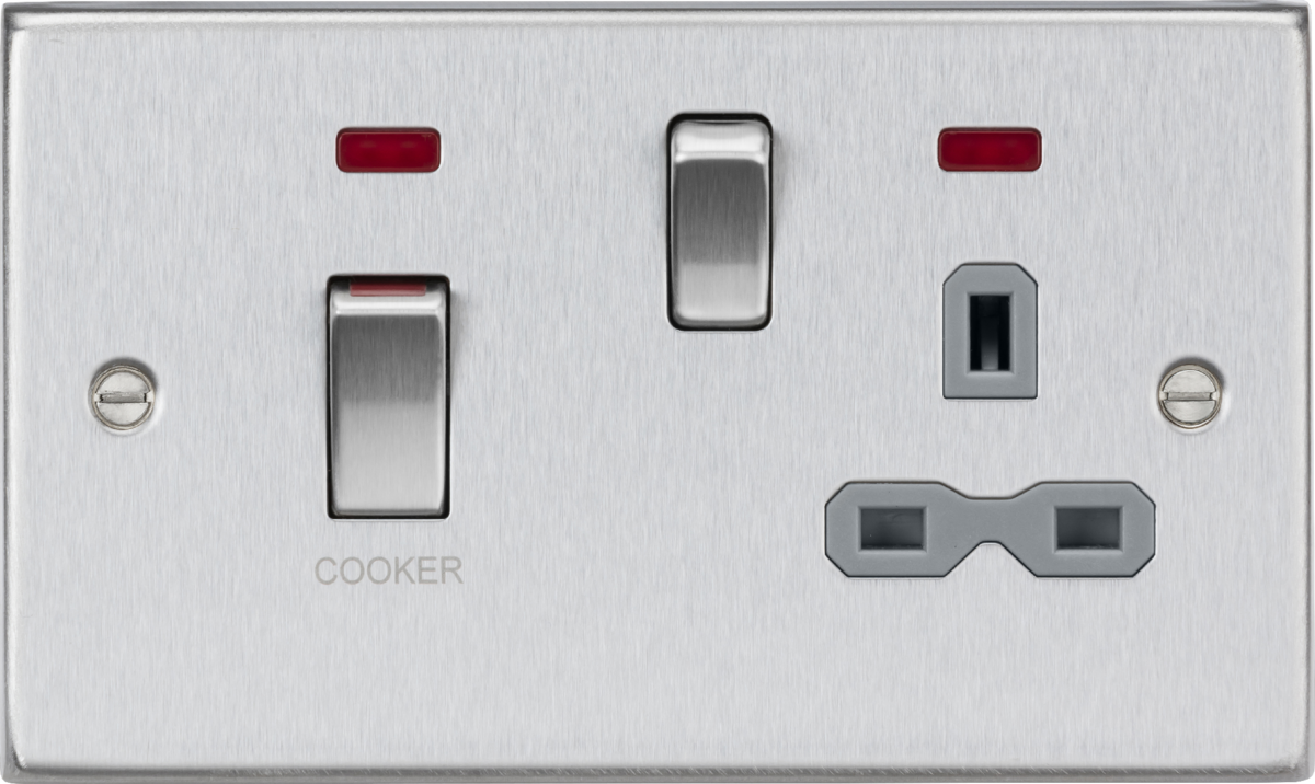 Brushed Chrome 45A DP Switch & 13A Socket with Neons