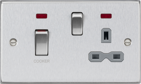 Brushed Chrome 45A DP Switch & 13A Socket with Neons