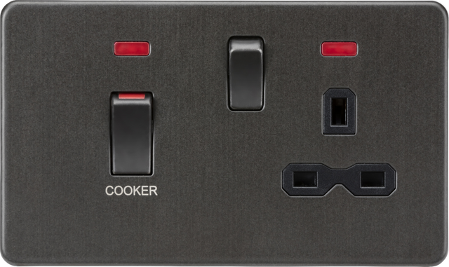45A DP Switch and 13A Socket with Neons in Smoked Bronze