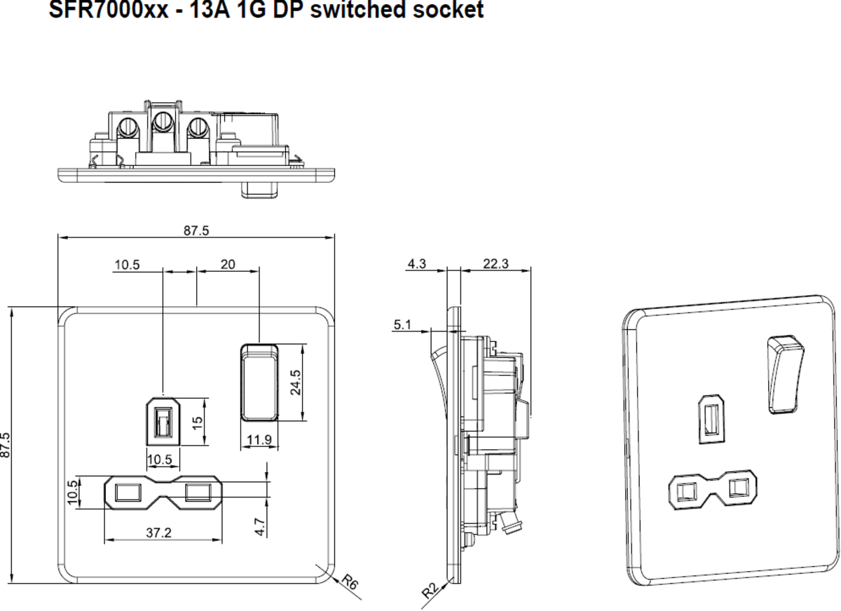 13A 1G DP Switched Socket - Brushed Chrome additional view