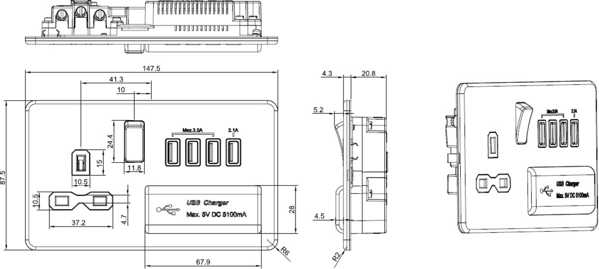 13A Switched Socket with Quad USB-A - Alternate View