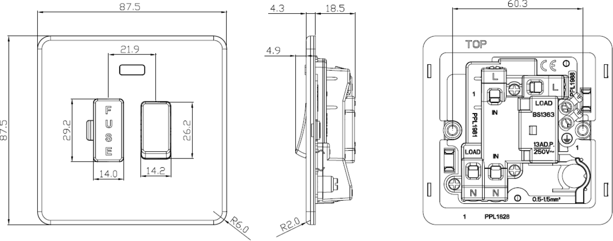 13A Switched Fused Spur Unit side view - Matt White