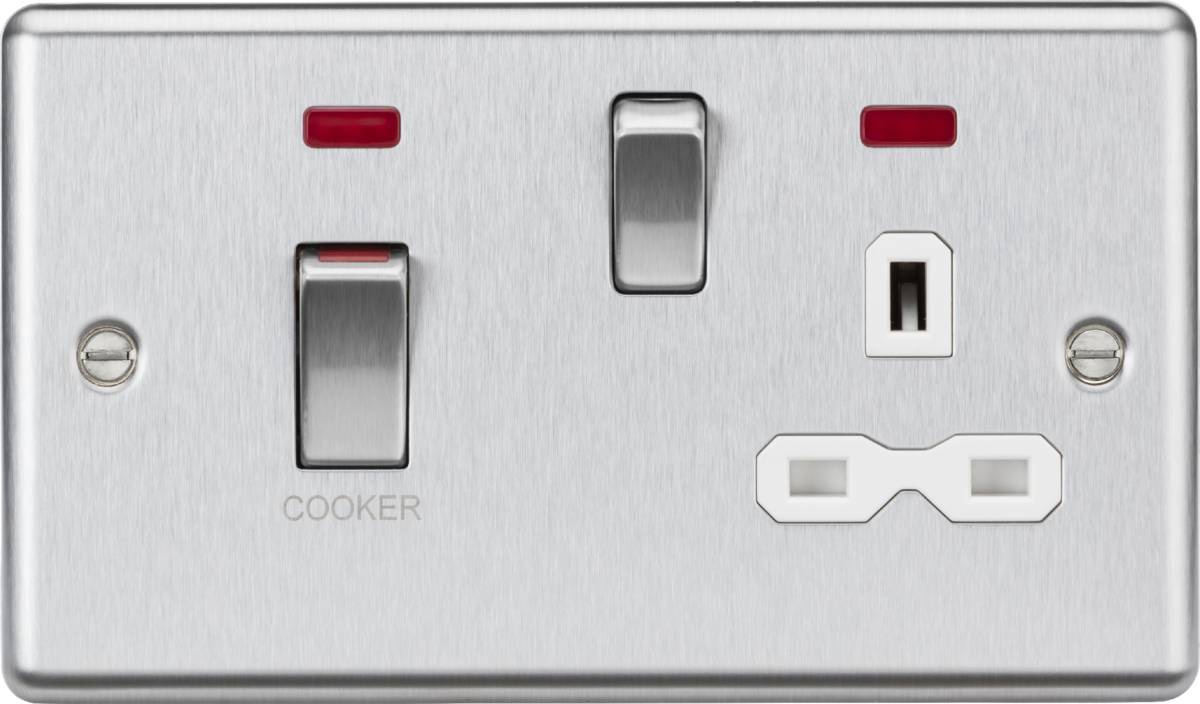 45A DP Switch & 13A Socket with Neons - Brushed Chrome