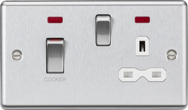 45A DP Switch & 13A Socket with Neons - Brushed Chrome