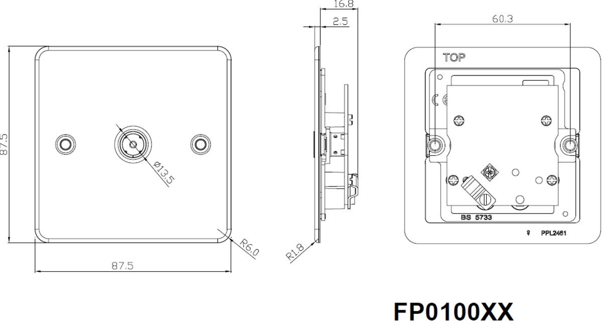 Brushed Brass Flat Plate TV Outlet for Coaxial Connections