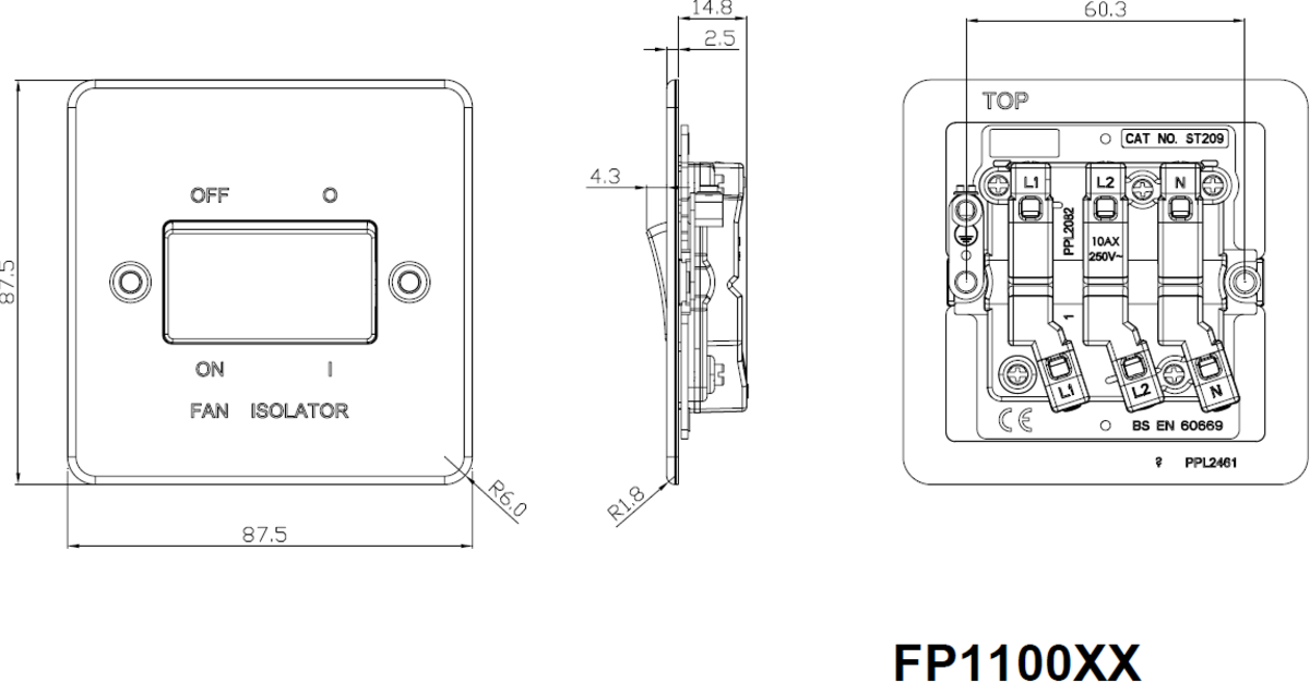 10A Fan Isolator Switch - Polished Chrome Image 2