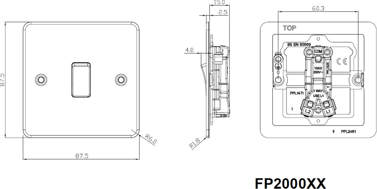 10AX Flat Plate 2-Way Switch - Brushed Brass