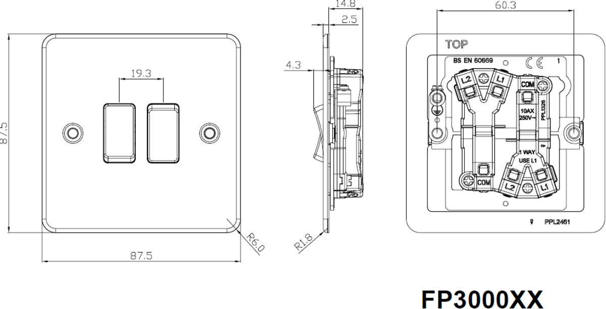 Alternative view of 10AX 2G 2-way Switch - Brushed Brass