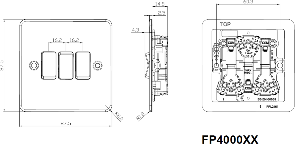 Another angle of the 10AX 3G 2-way Switch - Polished Chrome