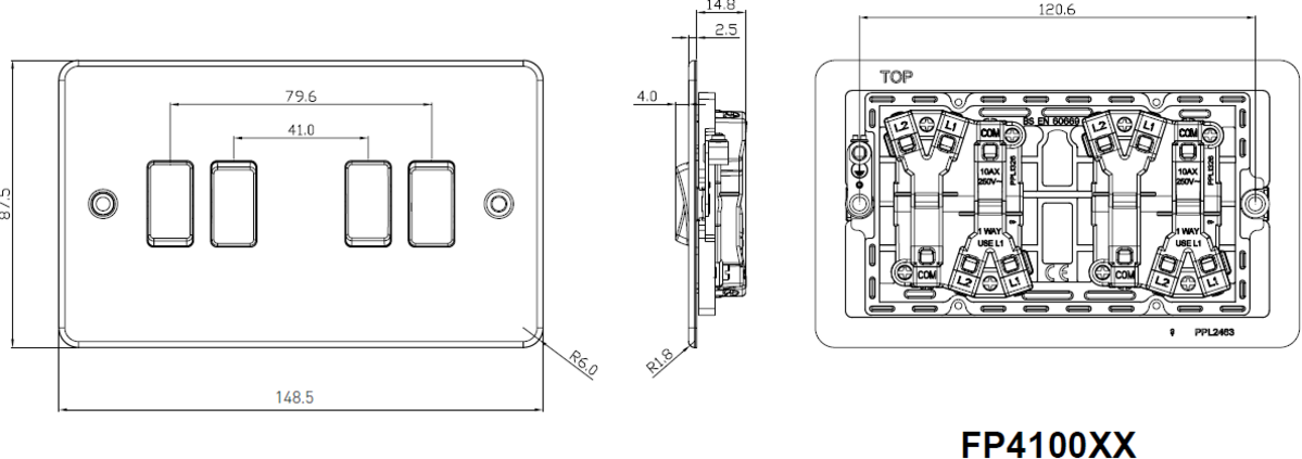 Flat Plate Design 10AX 4G 2-Way Switch - Brushed Brass