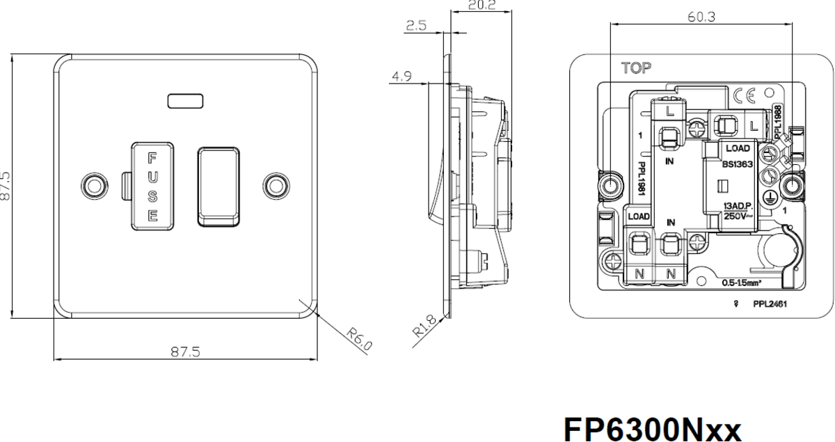 13A Switched Fused Spur Unit - Side View