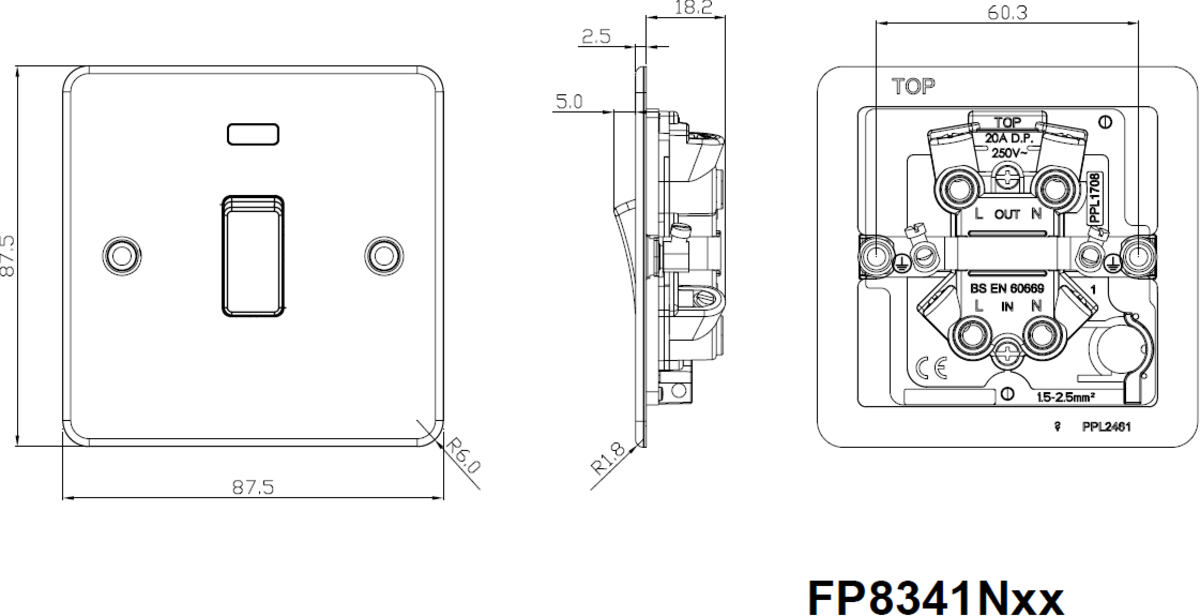 Secondary view of 20A 1G DP Switch with Neon - Polished Brass