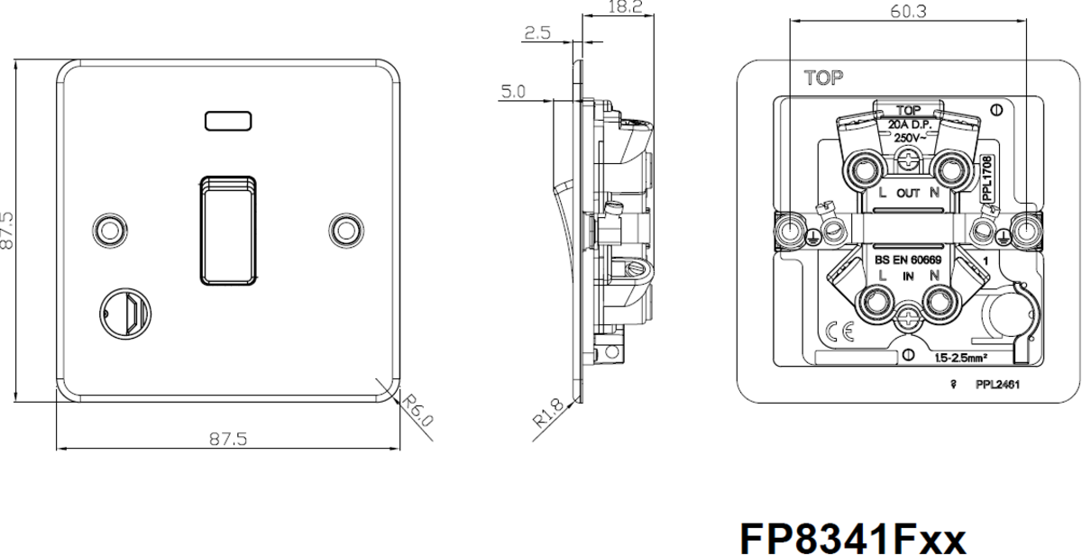 Alternate image of 20A DP Switch with Neon - Polished Chrome