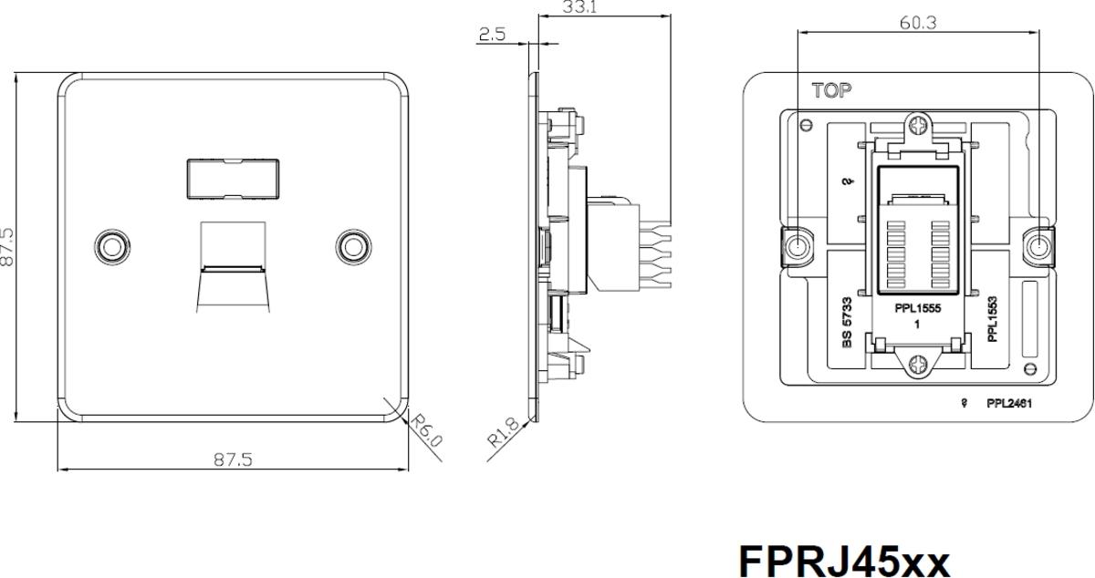 Alternative view of RJ45 Network Outlet - Brushed Chrome