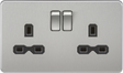 13A 2G DP Switched Socket - Brushed Chrome with Black Insert