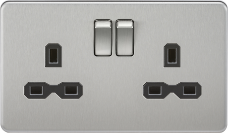 13A 2G DP Switched Socket - Brushed Chrome with Black Insert