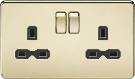 13A 2G DP Switched Socket - Polished Brass with Black Insert