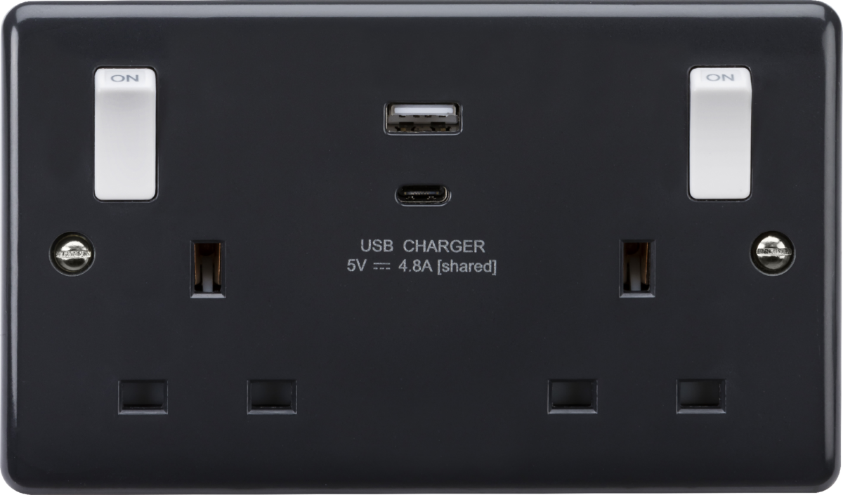 13A 2G Switched Socket with USB A+C - Anthracite