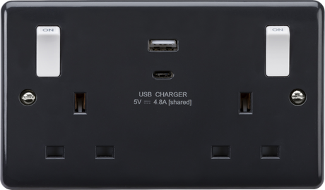 13A 2G Switched Socket with USB A+C - Anthracite
