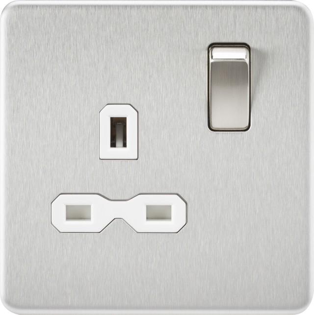 13A 1G DP Switched Socket - Brushed Chrome with White Insert