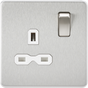 13A 1G DP Switched Socket - Brushed Chrome with White Insert