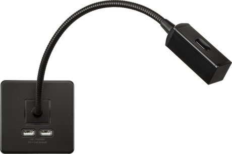 230V LED Dimmable Reading Light with Dual USB A+A - Matt Black