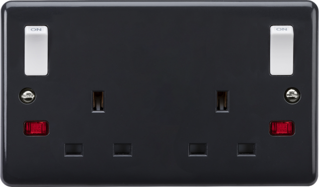 13A 2G DP Switched Socket with Twin Earths and Outboard Rockers and Neons - Anthracite
