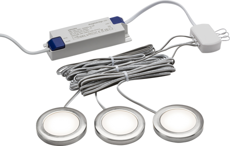 230V IP20 2.5W LED Dimmable Under Cabinet Lights in Brushed Chrome - Pack of 3