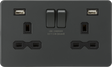 13A 2G SP Switched Socket with Dual USB Charger - Anthracite