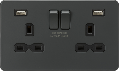 13A 2G SP Switched Socket with Dual USB Charger - Anthracite
