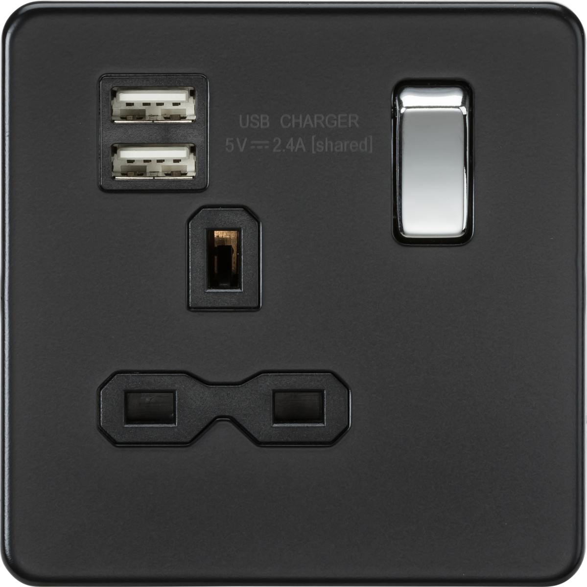 Matt Black 13A Switched Socket with Dual USB A+A - SFR9124MB