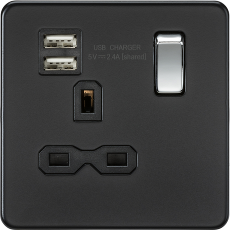 Matt Black 13A Switched Socket with Dual USB A+A - SFR9124MB