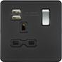Matt Black 13A Switched Socket with Dual USB A+A - SFR9124MB